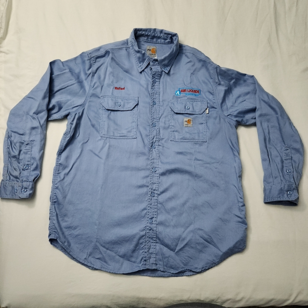 Carhartt Shirt Mens Extra Large FR Flame Resistant Button Down Workwear Blue